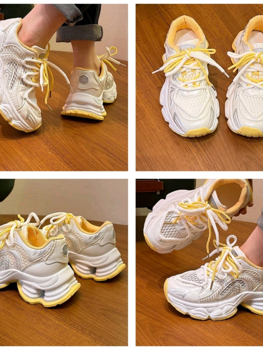 White & Yellow Platform Athletic Sneakers - Women's - Picture 2 of 8